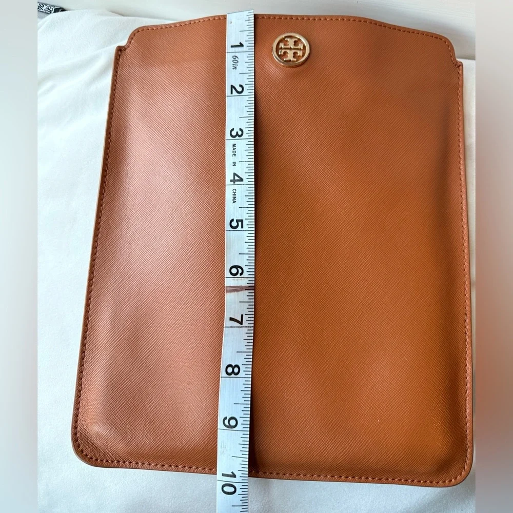 Tory Burch Brown Leather Tablet iPad Sleeve Case Logo